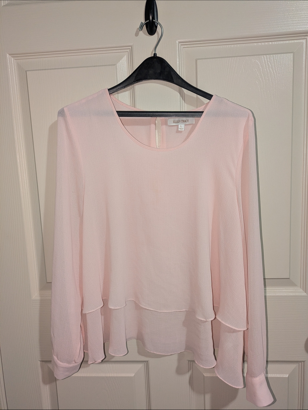 Ellen Tracy Pale Pink Layered Long-Sleeve Blouse